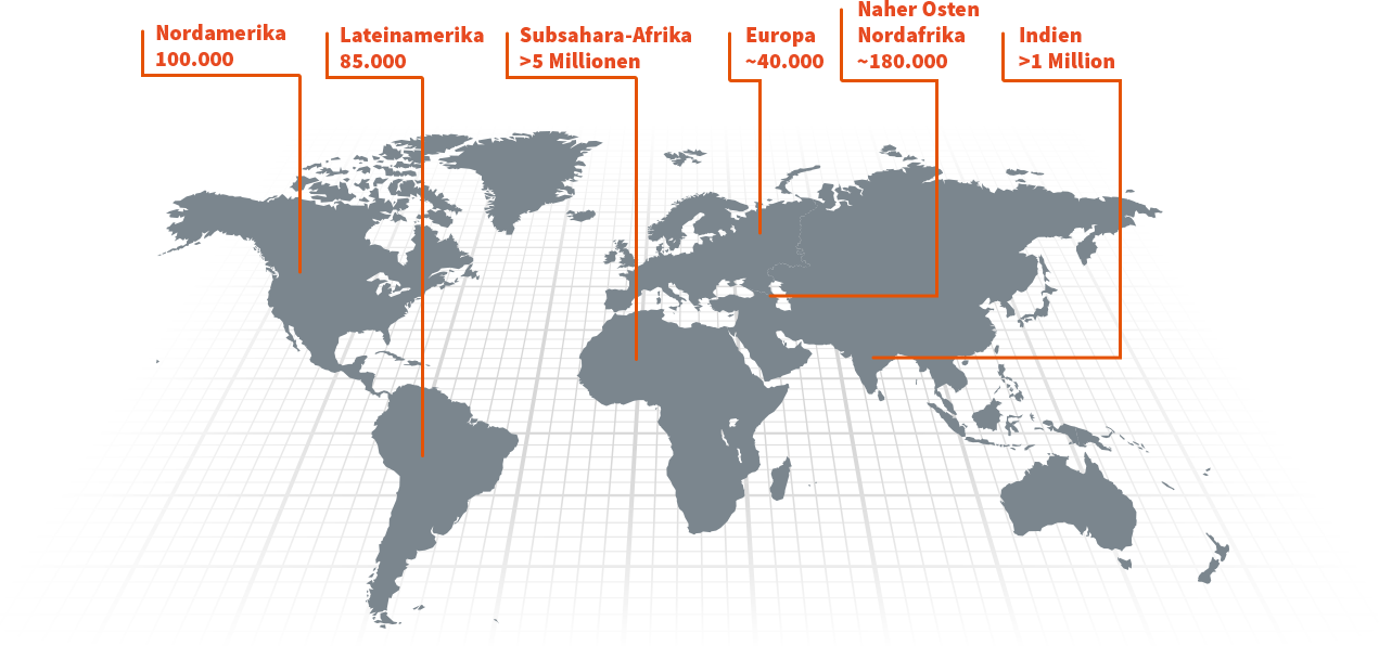 Karte der Prävalenz von Sichelzellkrankheit weltweit